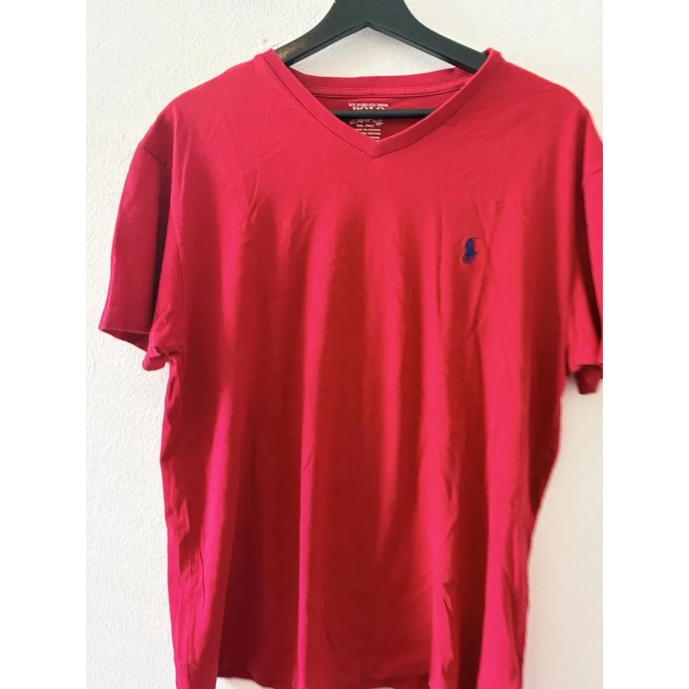 Polo Ralph Lauren V-Neck T-Shirt Mens Size M Red Short Sleeve Cotton